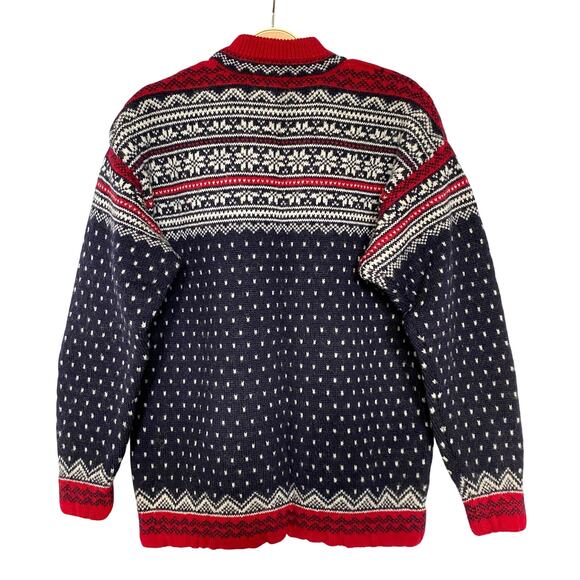 Vintage Lands End Wool Fair Isle Sweater Men M Navy Snowflake Birdseye Aspencore - Picture 2 of 9